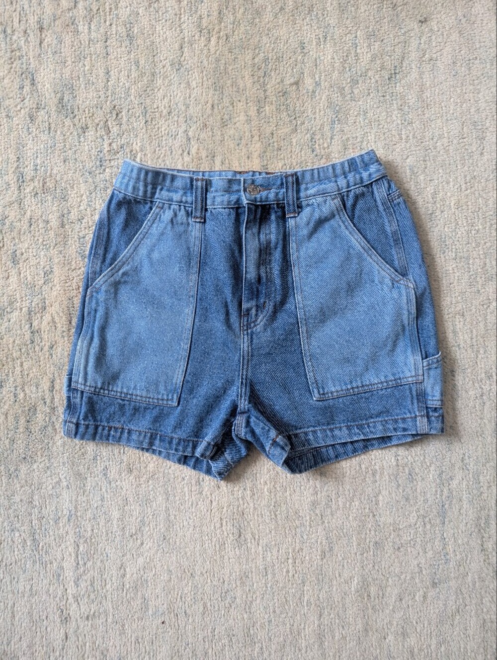 Women’s Blue Denim Utility Patch-Pocket Shorts With Elastic Waistband